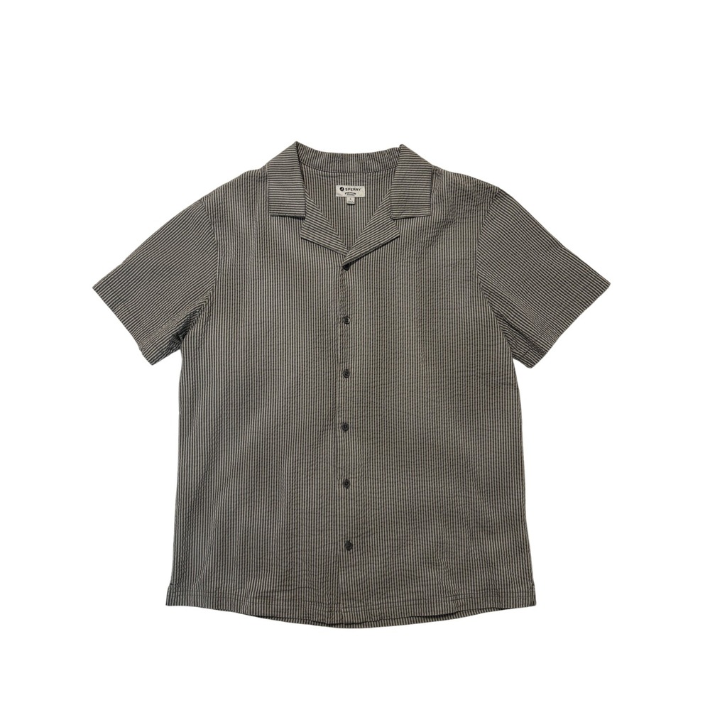 Sperry Premium Apparel Men's Camp Shirt Gray Seersucker Button Down Size L